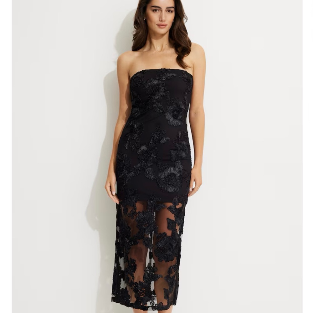 Brand New Dynamite Elisa Midi Tube Black Strapless Elegant Lace Dress. XS size.